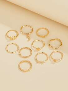 10入組星星和愛心裝飾戒指 - 金黃色 - 查看 4