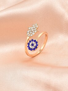 水鑽眼睛和法蒂瑪之手細節纏繞式戒指 - 金黃色 - 查看 3