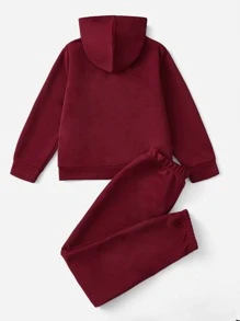 SHEIN Boys Letter Graphic Hoodie & Joggers - Burgundy - View 2