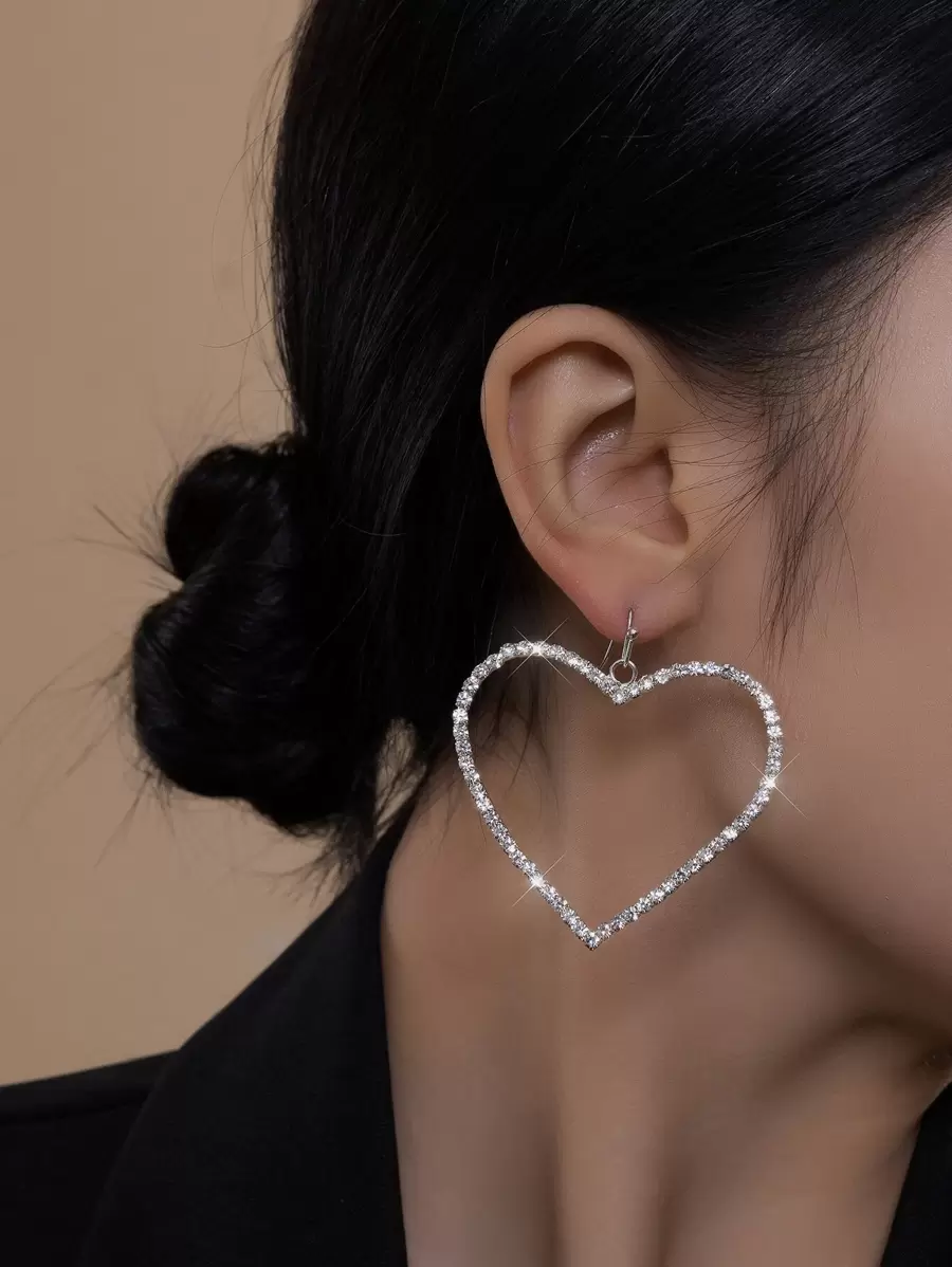 1 cặp hoa tai đính đá lấp lánh thiết kế hình trái tim lớn ngày lễ tình nhân, hoàn hảo cho các bữa tiệc, tiệc chiêu đãi, đám cưới ngày lễ tình nhân - Bạc - Xem 1