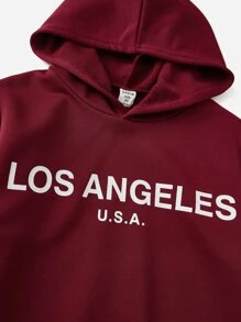 SHEIN Boys Letter Graphic Hoodie & Joggers - Burgundy - View 4