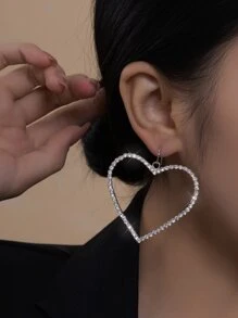 1 cặp hoa tai đính đá lấp lánh thiết kế hình trái tim lớn ngày lễ tình nhân, hoàn hảo cho các bữa tiệc, tiệc chiêu đãi, đám cưới ngày lễ tình nhân - Bạc - Xem 3