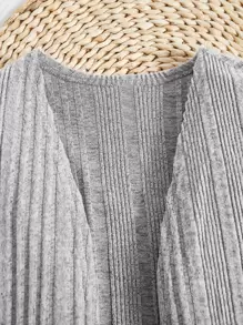 SHEIN Leap Crew Abrigo Delantero Abierto Para Bebé Niña Y Monos De Punto Acanalado - Gris Claro - Ver 5