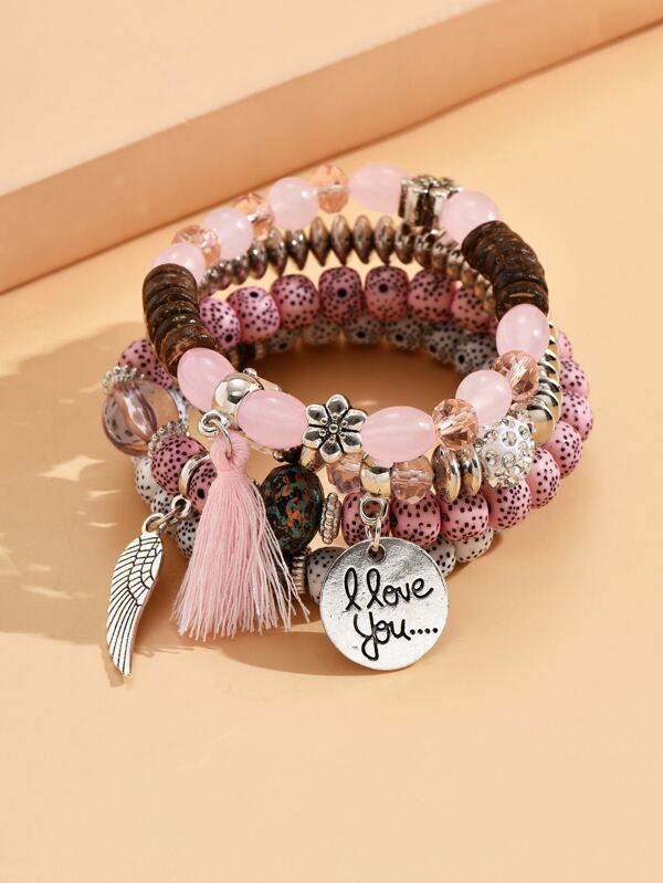 4 piezas Pulsera con cuenta ala & con diseño de fleco