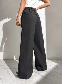 SHEIN EZwear 側拼接織帶闊腿褲