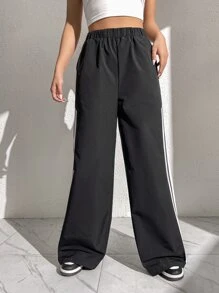 SHEIN EZwear 側拼接織帶闊腿褲