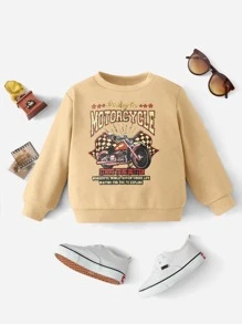 SHEIN Baby Slogan & Motorcycle Print Pullover - Khaki - View 1