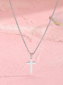 1pc simple design cross necklace for young girls for daily wear - Silver - View 1