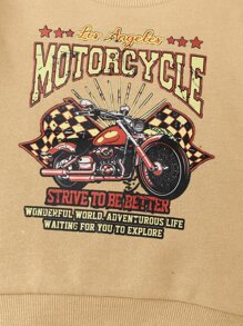 SHEIN Baby Slogan & Motorcycle Print Pullover - Khaki - View 4