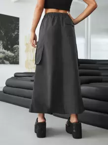 SHEIN ICON Gorpcore Pocket Side Drawstring Waist Parachute Skirt - Dark Grey - View 2