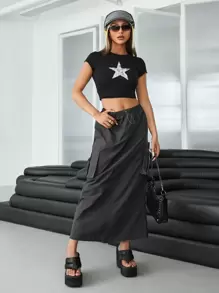 SHEIN ICON Gorpcore Pocket Side Drawstring Waist Parachute Skirt - Dark Grey - View 6