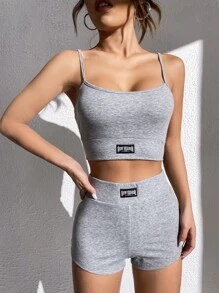 SHEIN EZwear 字母貼布吊帶背心和短褲