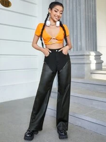 High Waist Straight Leg Jeans - Black - View 3