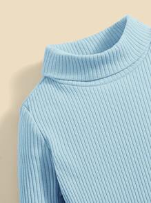 SHEIN Baby Rib-knit Turtleneck Bodysuit - Baby Blue - View 4