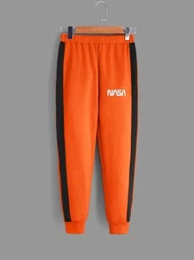 SHEIN Boys Letter Graphic Colour Block Hoodie & Joggers - Orange - View 3
