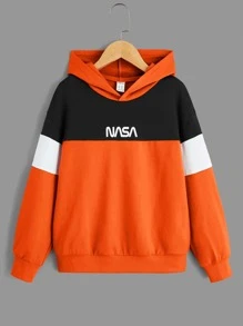 SHEIN Boys Letter Graphic Colour Block Hoodie & Joggers - Orange - View 5