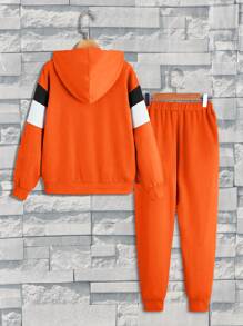 SHEIN Boys Letter Graphic Colour Block Hoodie & Joggers - Orange - View 6