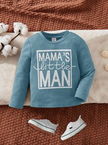 SHEIN 男嬰字母圖案T恤 - 霧霾藍 - 查看 1