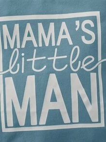 SHEIN 男嬰字母圖案T恤 - 霧霾藍 - 查看 3