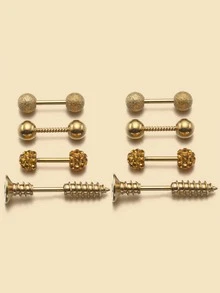 3pairs Rhinestone Stud Earrings & 1pair Earring Jackets - Yellow Gold - View 1