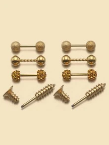 3pairs Rhinestone Stud Earrings & 1pair Earring Jackets - Yellow Gold - View 2