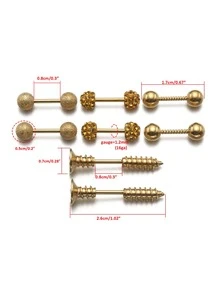 3pairs Rhinestone Stud Earrings & 1pair Earring Jackets - Yellow Gold - View 3