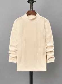 SHEIN Chicos Camiseta de cuello alto tejido de canalé - Albaricoque - Ver 1