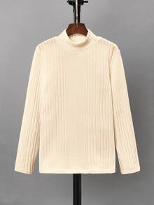 SHEIN Chicos Camiseta de cuello alto tejido de canalé - Albaricoque - Ver 3