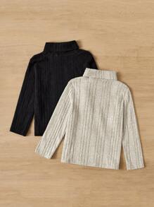 SHEIN Young Boy 2pcs High Neck Casual And Comfortable Long Sleeve T-Shirt - Multicolor - View 2