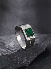 Men Rhinestone Decor Ring - Silver - View 1