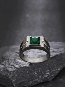 Men Rhinestone Decor Ring - Silver - View 2