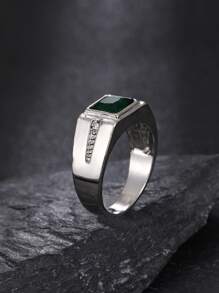 Men Rhinestone Decor Ring - Silver - View 4