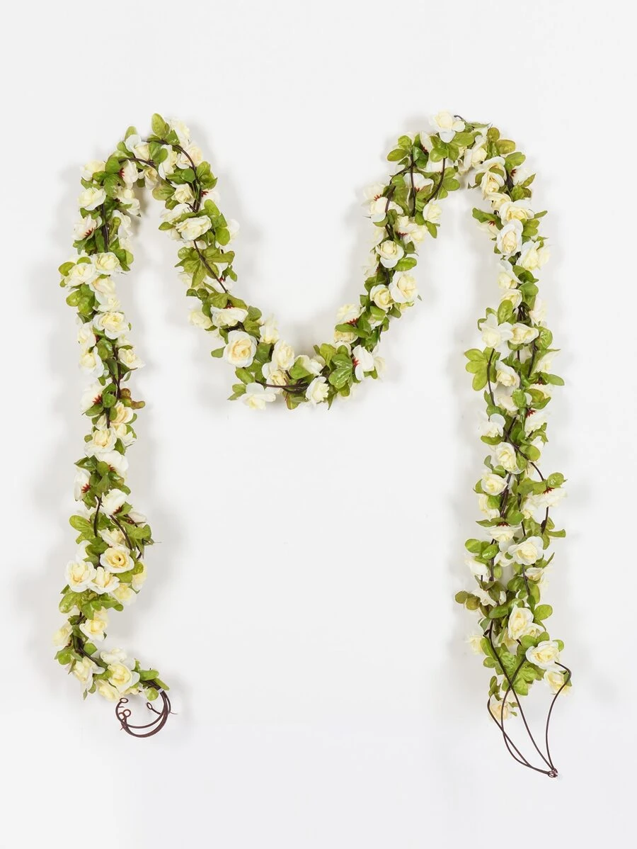 1/4 根人造玫瑰藤蔓，装饰花环，适用于家居、餐桌、卧室、婚礼场地、户外花园、情人节、生日、毕业礼物 - 彩色 - 查看 1