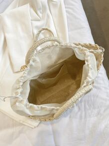 Tassel & Pompom Decor Straw Bag - Beige - View 4