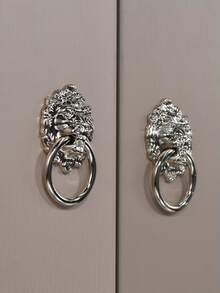 1 pieza Perilla del cajón con diseño de cabeza de león - Plateado - Ver 1