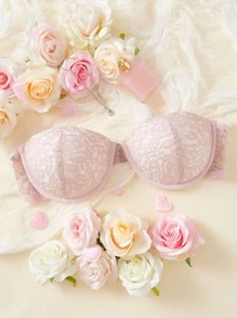 Plus Floral Lace Underwire Bra - Baby Pink - View 1