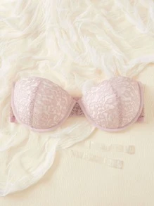 Plus Floral Lace Underwire Bra - Baby Pink - View 3