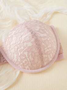 Plus Floral Lace Underwire Bra - Baby Pink - View 4