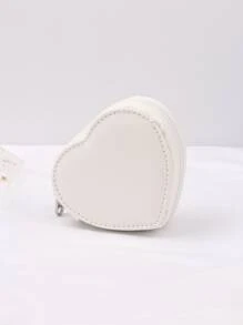 1pc Flannelette Jewelry Storage Box, Creative White Heart Design Earrings Storage Box For Home - White - View 2