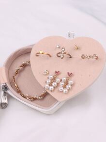 1pc Flannelette Jewelry Storage Box, Creative White Heart Design Earrings Storage Box For Home - White - View 5