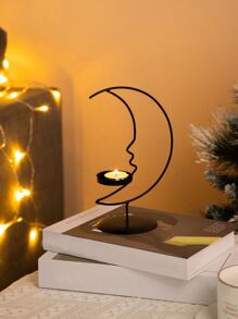 1pc Moon Candle Holder - Black - View 1