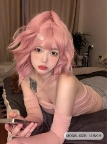 alicegarden Kort Body Wave syntetisk peruk med lugg - Rosa - Visa 3