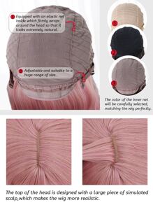alicegarden Kort Body Wave syntetisk peruk med lugg - Rosa - Visa 5