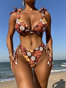 Bộ Bikini Đi Biển Mùa Hè Thắt Nơ Họa Tiết Hoa - Nhiều màu - Xem 3