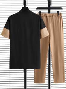 Manfinity Men Letter Graphic Two Tone Shirt & Trousers - Multicolor - View 2