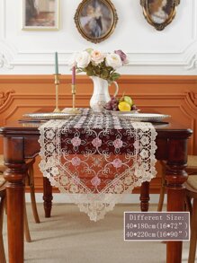 European Gauze Fabric Embroidered Contrast Lace Water Soluble Flower Table Runner With Tassels, Suitable For Kitchen, Dining, Study, Coffee Table, Dresser, Decoration, Living Room, Bedroom, Indoor/Outdoor Furniture, Picnic, Villa, Party, Cabinet, Family Gathering, Room Decor, Pink, Party & Wedding Decoration Series, Size: 1pc - Multicolor - View 7