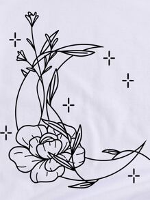 SHEIN EZwear Camiseta luna & con estampado floral - Blanco - Ver 4