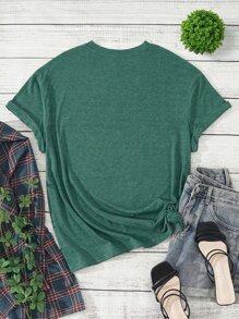 SHEIN LUNE Plus Clover And Beverages Print Tee - Dark Green - View 2