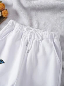 INAWLY 蝴蝶圖案腰部抽繩衛褲 - 白色 - 查看 4