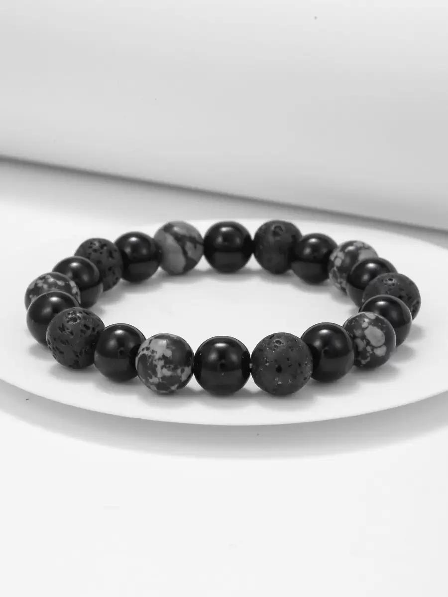 RINTOLER 1 pieza Pulsera de cuentas minimalista para hombre - Negro - Ver 1